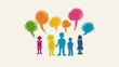 © Prostock-studio - A diverse group of individuals standing together, each with their own speech bubble indicating communication.