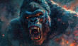 Digitally created angry gorilla with a fiery, intense background. Generate AI