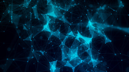 Leinwandbilder - Network connection structure. Blue science background. Abstract digital background. Big data visualization. 3d rendering.