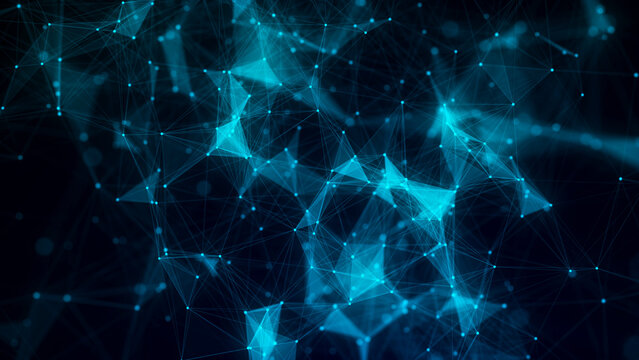Network connection structure. Blue science background. Abstract digital background. Big data visualization. 3d rendering.