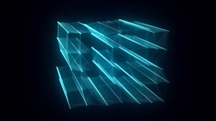 Leinwandbilder - Abstract blue cube with connecting dots and lines. Big data visualization. Blockchain technology concept. Wireframe network connection structure. 3d rendering.