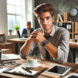 © Volodymyr - Young businessman in the office at the desk with a cup of coffee
