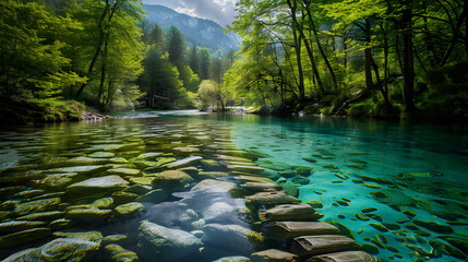 Wall Mural - A River With Clear Water Surrounded by Trees