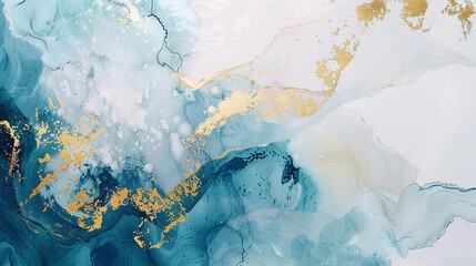 Wall Mural - clean minimal abstract artwork, white, blue and gold