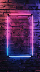 Wall Mural - neon glowing blank text frame, on a brick wall background