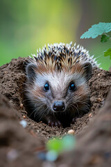 Wall Mural - ,A hedgehog using its sharp claws to dig for grubs in the soil