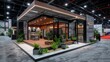 photo of a trade show booth designed to showcase products or services. Spacious trade show booth with modern design elements. Contemporary Trade Show Booth Design