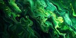 Green and black swirls and shapes in abstract painting