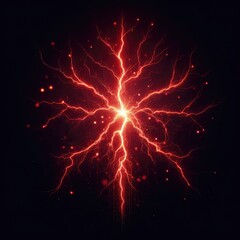 Wall Mural - Red electricity lightning strike and thunder isolated on a black background