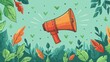 A banner with a megaphone. A loudspeaker that announces a contest. Contest winners receiving gifts. Share to win posts on social media. Modern illustration for marketing and advertising.