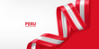 Peru 3D ribbon flag. Bent waving 3D flag in colors of the Peru national flag. National flag background design.