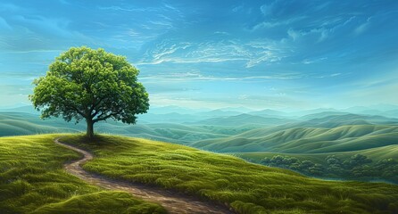 Canvas Print - a tree in a field with a sky background