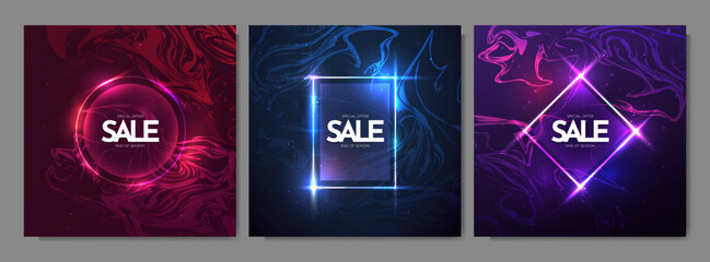 Wall Mural - vector illustration. liquid effect background with light geometric banner. dark gradient color banne