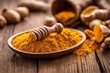 © sandra - 'turmeric powder fresh wooden background wood food ingredient spice aroma yellow favor dry health organic healthy medicine herb curry herbal indian cookery natural bowl spoon seasoning raw orange'