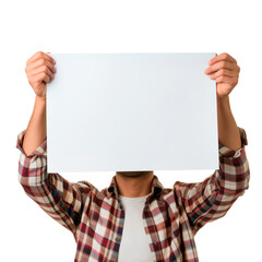 Wall Mural - Paper in hands on a white or transparent background. Close-up of a man holding a white sheet of paper. Mockup. Protest. Starting ideas. Ideas for the future. New beginnings.