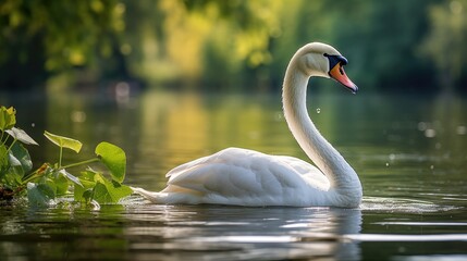 Poster - Graceful swan swimming in serene pond