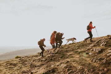 Friends hiking together, outdoor activity