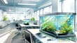 © mashimara - Bright office space with fish tank, minimalist style - modern workplace design.
