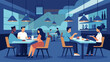 A restaurant offers a sensoryfriendly dining experience during quiet hours with subdued lighting and noise levels as well as a menu specifically. Vector illustration