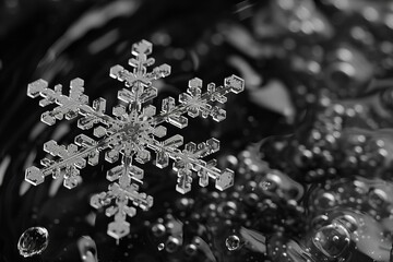 Sticker - Stunning Black and White Snowflake on Water Surface