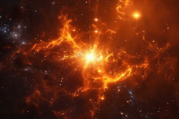 Wall Mural - Dazzling Starburst in a Cosmic Orange Nebula