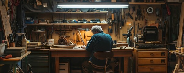 Senior craftsman working diligently in a shop