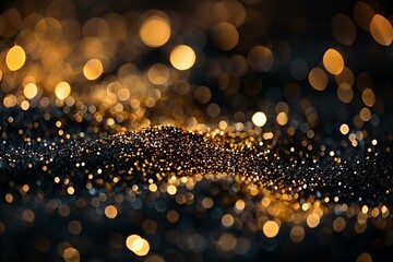 Elegant Gold Glitter on Dark Background with Light Bokeh