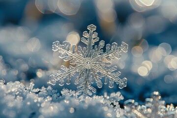 Sticker - Detailed Snowflake Crystal on Snow, Sparkling Winter Beauty