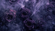 mystical dark purple roses enveloped in swirling smoke for a dramatic and artistic floral display