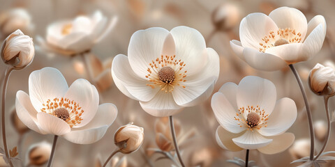 Wall Mural - Light background with white 3D flowers, eco concept