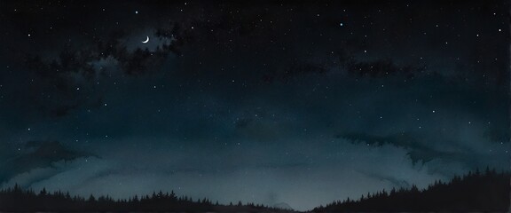 Wall Mural - midnight cosmos: a dark ink illustration of the celestial universe