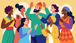 © Justlight - A diverse group of individuals joining together in colorful attire swaying and clapping to the soulful rhythms of a gospel choir.. Vector illustration