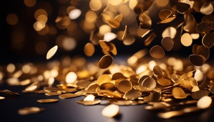 Wall Mural - golden confetti on black background