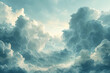 Cloudy Digital Background with Minimalist Logo Illustration