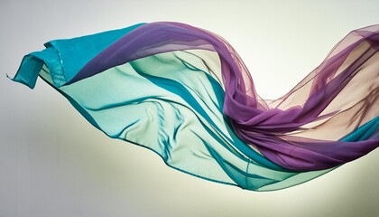 Wall Mural - smooth elegant colorful transparent cloth separated on white background texture of flying fabric