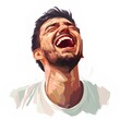 Man laughing on white background, color illustration. World laugher day illustration, happy man. AI generation