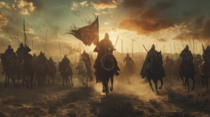 Wall Mural - Army of strong warriors riding into battle created with Generative AI