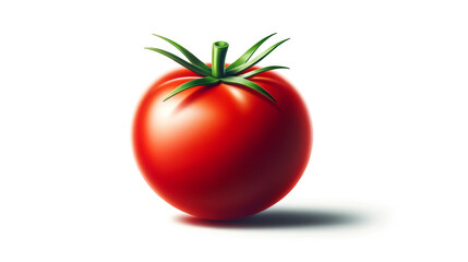 Wall Mural - High-quality illustration of a ripe red tomato with a vibrant green stem, isolated on a white background, perfect for food-related graphics and educational material