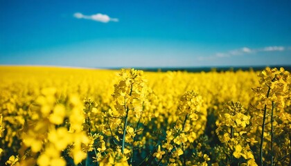 field of colza rapeseed yellow flowers and blue sky ukrainian flag colors ukraine agriculture illustration