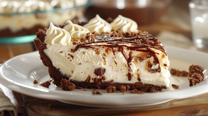 Wall Mural - slice of ice cream pie with chocolate, national ice cream pie day 