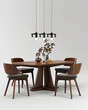 Beautiful dining table and chairs 3D generated, front view ad mockup, isolated on a white and gray background.