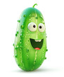 Anthropomorphic green cucumber with a cheerful expression, isolated on white