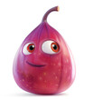 Whimsical fig character with large eyes and a quirky expression on white