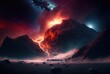 Meteorites hit the planet, causing lava and fire to erupt from its surface. Nature and disaster concept. Generative AI