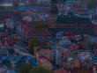 Close up aerial view of the old town of Riga at dusk. The capital of Latvia.