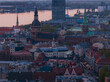 Close up aerial view of the old town of Riga at dusk. The capital of Latvia.