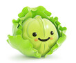 Friendly cabbage character with a big smile surrounded by green leaves on a white background