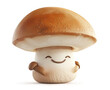Joyful mushroom character with eyes closed and a content smile on white background