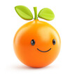 Happy orange fruit character with a bright smile and green leafy top on white background