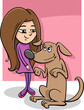 cartoon girl with funny brown dog character